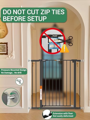 29.5-40.5" Baby Gate for Stairs, Dog Gate for Doorways, Walk Thru Auto Close Metal Baby Safety Gate for The House, Stairs and Doorways, Child Gate Pressure Mounted, Pet Gate for Dog Indoor - Black