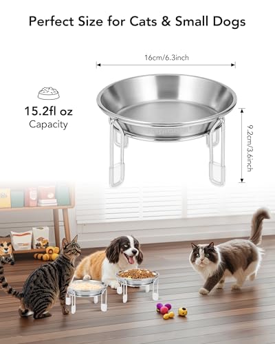 Elevated cat Bowl, 6.3" Wide Raised Stainless Steel Cat Food and Water Dishes, Small Dog Bowl, Whisker Friendly, Anti-Vomiting, Neck Stress-Free, Non-Slip Stainless Steel Stand with 4 Legs- 3Pack