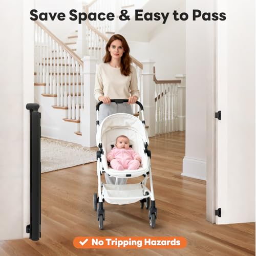 Retractable Baby Gate for Stairs and Doorways, 55" Wide x 33" Tall Mesh Dog Gate for Indoor & Outdoor Use, Safety Gate for Babies and Pets, Child Gates for Hallways, Hardware Mounted, Black