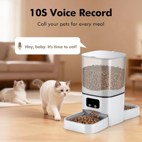 Automatic Cat Feeder for 2 Cats, 6L/25 Cup Large Capacity WiFi Pet Feeder with 2 Stainless Steel Bowls, Dual Power Supply, APP Control, 10s Voice Recorder, Timed Dry Food Dispenser for Multiple Pets