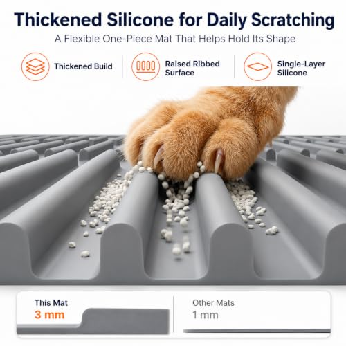 PetNova Durable Cat Litter Mat: Fewer Holes Edge Tears & Replacements | Large Thickened Silicone Mat Tested with 1,000+ Scratch Motions