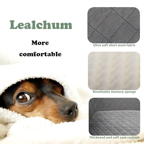 Lealchum Dog Car Seat for Large Size Dog,Soft Fabric Car Dog Bed Filling Memory Foam,2 Clip-On Safety Leashs and 2 Pockets,Removable and Washable Comfy Pet Car Seat(Black/Brown, Large)