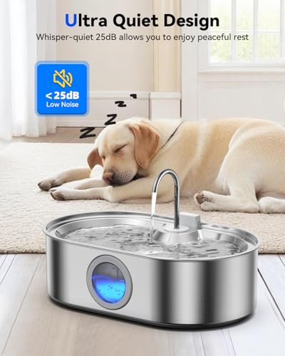 3.4Gal Dog Water Fountain for Large Dogs, 13L Stainless Steel Large Pet Fountain with Deeper & Wider Drinking Area, Automatic Dog Water Bowl Dispenser with Water Window
