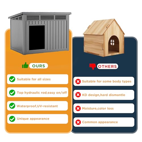 DRATO Large Dog House Outdoor for Indoor with Weatherproof & Removable Roof,Fits Small to Large (Gray, 42.87 * 32.95 * 31.61'')