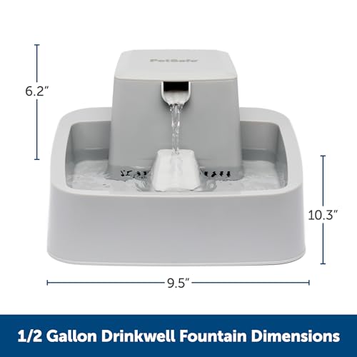 PetSafe Oasys 1/2 Gallon (64 Ounce) Small Pet Fountain - Small Dog and Cat Water Fountain - Dishwasher Safe Filtered Water Dispenser with Flow Control - Easy to Clean - Filters Included