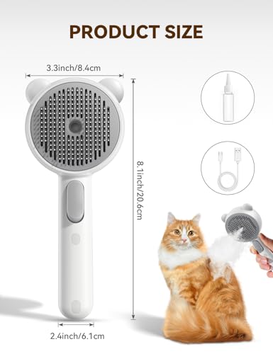 Cat Steam Brush, Brushes for Indoor Cats with Release Button, Dual Speed Spray USB Rechargeable Grooming Supplies, Cat Brush for Shedding Suitable for All Long-haired and Short-haired Pets