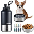 Cibaabo Insulated Dog Water Bottle with 2 Bowls, 32oz Travel Stainless Steel Double Wall Thermos, Portable Pet Dispenser, Gifts for Puppy Small Medium Dogs Walking Hiking and Camping