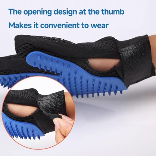 NVNAN Pet Hair Removal Glove for Dogs & Cats, 2-in-1 Deshedding Brush & Massage Mitt - Grooming Gloves for Shedding Control, Bathing and Washing, Safe for Short/Long Hair Pets 2-Pack (Blue)