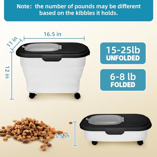 YECERCAN Dog Food Container, Collapsible Pet Food Storage Container 17-20 lb with Rolling Wheels & Airtight Lid, Plastic Storage Bin With Dog Food Scoop and Measuaring Cups