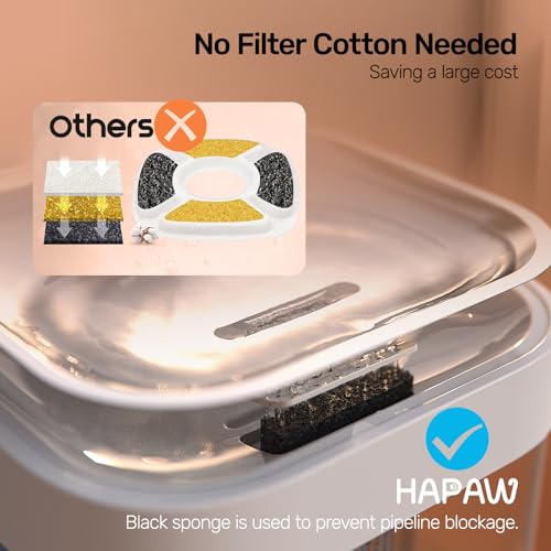 HAPAW Cat Water Fountain, Wastewater Separation & No Filter Cotton, Pet Water Dispenser with 101oz/3L Large Capacity Tank, Wireless Automatic Water Fountains for Cats Indoor Cat Watering Supplies