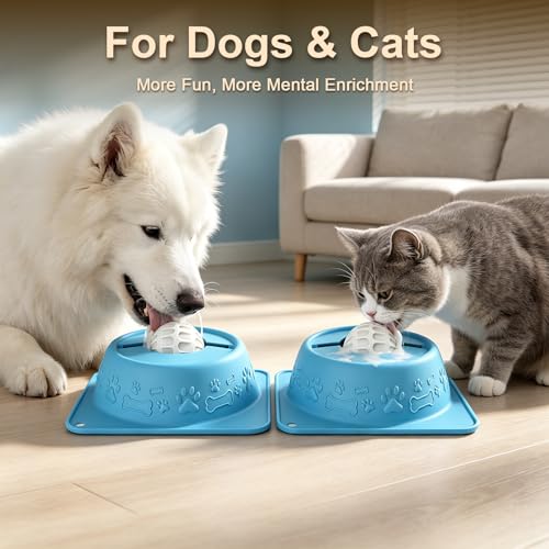 Slow Feeder Dog Bowl for Liquid Treats, Anti-Slip Lick Bowl, Bone Broth and Yogurt Puzzle Feeder, No Spill Pet Bowl Pup Lick Toy for Large Medium Small Dogs and Cats, Anxiety Relief, Blue