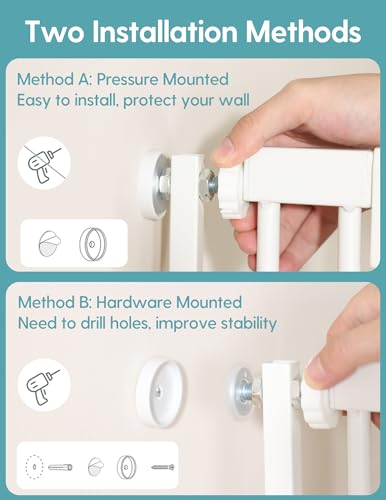 No Pawblems 55.1" Extra Tall Pet Gate for Cat/Dog, 29.9-44.4" Wide Auto Close Tall Cat Gate, NO Drilling Pressure Mounted for Doorways/Hallways, 1.37" Narrower Bar Spacing, White