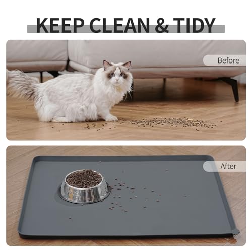 Reopet Waterproof Pet Feeding Mat, Non-Slip Silicone Placemats for Dog Cat Food and Water Bowl, High Raised Edges to Prevent Spills and Protect Floors