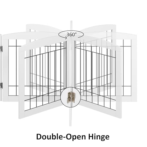 PAWLAND Free Standing Dog Gates for The House Stairs Doorways Indoor Foldable Wooden Small White Puppy Pet Gate Step Over Fence 60" W 24" H 3 Panels