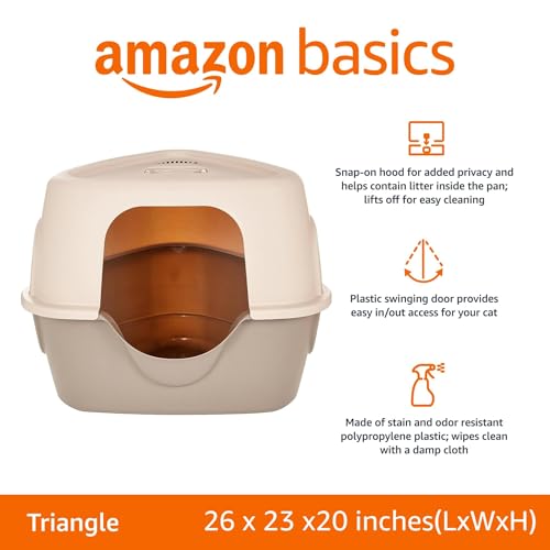 Amazon Basics Cat Litter Box with Lid, No-Mess, Spacious Enclosed Design with Odor Control, Easy Access, Stain Resistant, 26" x 23" x 20", Charcoal