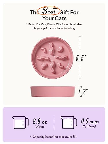 LE TAUCI PET Ceramic Slow Feeder Dog Bowls Small Breed, 0.5 Cups Dog Food Dish for Fast Eaters, Puzzle Bowl for Small Dogs and Cats, 5.5 Inch-Pink