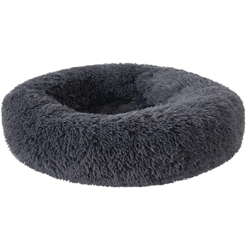Fhodigogo Donut Dog Bed Cat Bed Fluffy Calming Pet Bed Dog Round Bed Cat Round Bed Warm Kitten Nest Ideal for 3Kg Pet, Small, Dark Dray