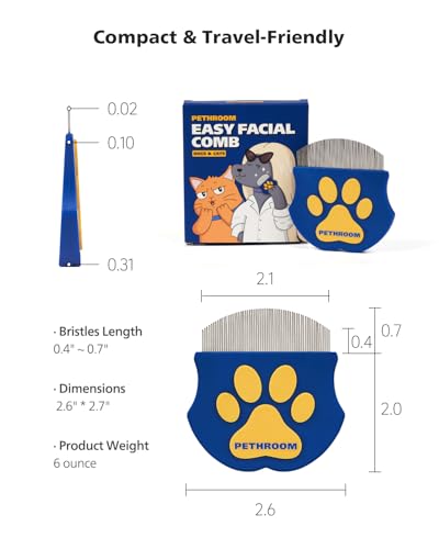 PETHROOM Professional Eye Comb for Pets | Stainless Steel Tear Stain Remover for Cats & Dogs | Gentle Round-Head Grooming Tool | Compact & Portable for Eye Gunk Removal