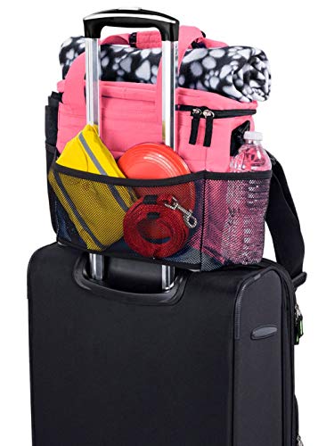 Mobile Dog Gear, Week Away Dog Travel Bag for Small Dogs, Includes Lined Food Carriers and 2 Collapsible Dog Bowl, Pink