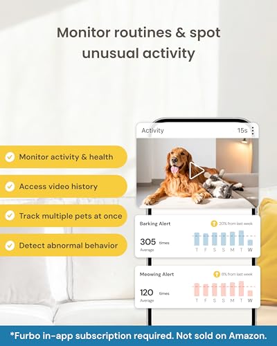 Furbo [New] Mini 360° Camera + Mini Cam [New Subscription Required at Setup] (2-Camera Bundle Nanny Pro Subscription): Pet Safety Alerts, Dog & Cat Cameras with Speaker, Phone App & Night Vision