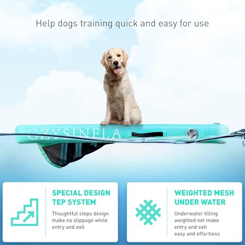 GZYSINFLA Inflatable Large Dog Water Ramp Float Floating Ramp-Swimming Pets Up to 200 Pounds Large Dogs-Inflatable Stairs for Boats, Docks, with Pump/Rope/Repair Kit - PVC Anti-Slip Fabric