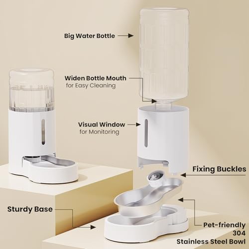 CZPET Automatic 7L Dog and Cat Water Dispenser with Stainless Steel Bowl Gravity Waterer,100% BPA-Free,Large Capacity and Drinking Area Noise-Free for Pets