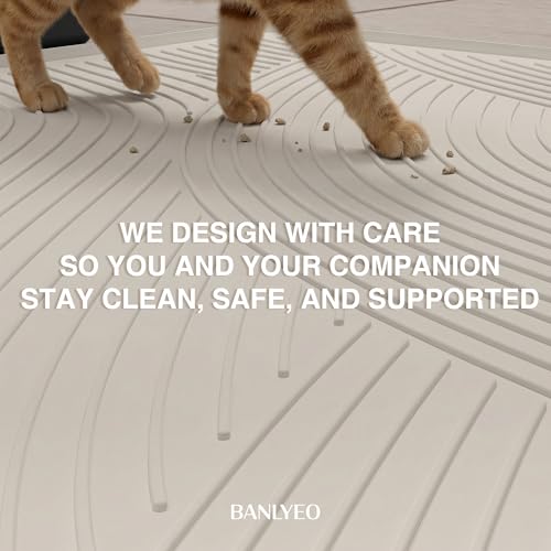 BANLYEO Cat Litter Box Mat - SM Small Medium Size 24 x 17 in, Water Proof, Kitty Litter Trapping Mat, Easy to Clean, Scatter Control, Odorless, Pet Supplies for Indoor Cats, Warm Beige
