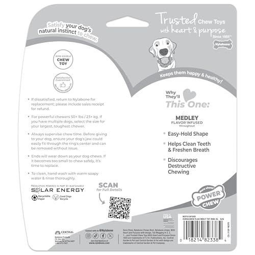 Nylabone Textured Ring Power Chew Toy for Large Dogs, Durable Dog Toys for Aggressive Chewers, Strong Dog Chew Bones To Keep Them Busy, Flavor Medley, X-Large - 50+ lbs, 1 Count