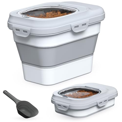 TIOVERY Dog Food Storage Container Small, 10-13lbs Collapsible Dog Cat Food Containers with Airtight Clear Flip-top and Pet Food Scoop, Pet Food Storage Container Bin for Dog Cat Bird Other Pets Grey