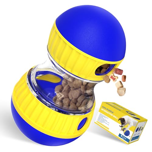 BSISUERM Dog Treat Dispensing Puzzle Toy Adjustable Food Dispenser Slow Feeder Puppy Enrichment Training Rolling Ball Pet Interactive Chase Toys for Small Medium Large Dogs to Keep Them Busy