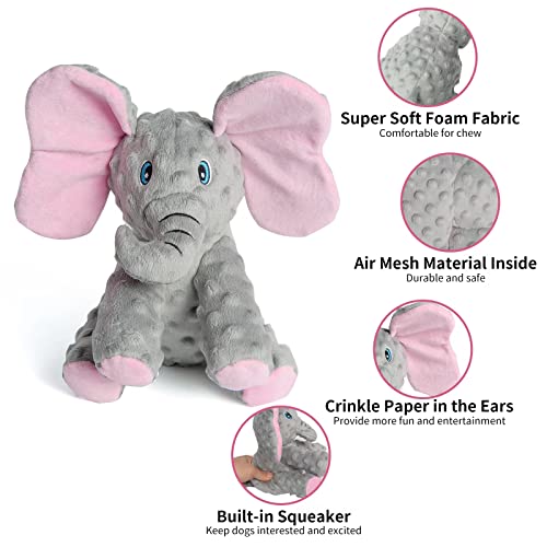 DODODOLA Dog Toys Puppy Toys Cute Squeaky Elephant Dog Toy with Crinkle Paper Stuffed Plush Animal to Keep Them Busy for Small Medium Large Dogs