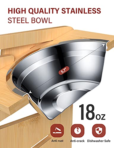 Vantic Elevated Dog Bowls, Adjustable Raised Dog Bowl Stand for Small Puppy and Cats, Sturdy Bamboo Pet Food Feeder with 2 Stainless Steel Dishes, Natural