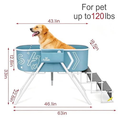 Furesh Big Dipper Dog Bath Tub with Stairs, Elevated Portable Foldable Wash Station with Steps for Bathing, Shower and Grooming, Indoor, Outdoor, for Medium to Large Size Dogs
