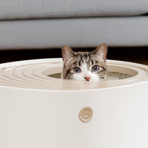 IRIS USA Cat Litter Box Large Top Entry with Lid Enclosed Covered Hooded Design Litter Catching Scatter Shield Pan Dog Proof Pet Proof Scoop Included Odor Control for Indoor Cats Kittens Beige/White
