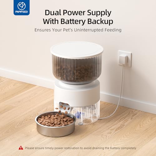 PAPIFEED Automatic Cat Feeder and Water Fountain, 3L/12 Cups 2.4G WiFi Pet Feeder with Stainless Steel Bowl, Smart APP Control for Remote Feeding, 1-12 Meals Per Day, Detachable for Easy Clean (White)