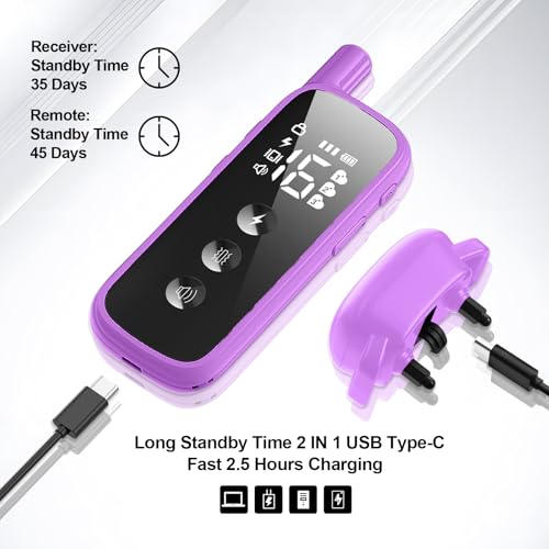 Heaflex Dog Shock Collar - 2600FT Dog Training Collar with Remote, 3 Modes(Beep/Vibration/Shock), Security Lock, IP68 Waterproof Rechargeable E-Collar for 10-120lbs All Breeds (Purple)