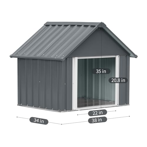 RYPetmia 34 X 38 X 35 Inch Metal Dog House, Indoor Outdoor Doghouse for Medium Large Dogs, Weatherproof Puppy Shelter, Sturdy and Long-Lasting Dog Houses