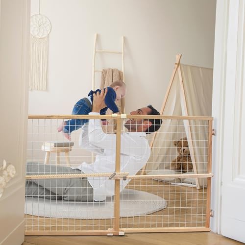 Toddleroo by North States - Extra-Wide Wire Mesh Wooden Baby Gate: Pressure Mounted Baby Gate for Doorways - Adjustable 29.5 to 50 Inches Wide - 31 Inches Tall