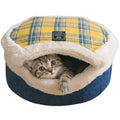 Urnat Cat Bed Cave – Enclosed Hideaway with Detachable Lid & Mat, Covered Round House for Indoor Kitten & Kitty (Yellow)