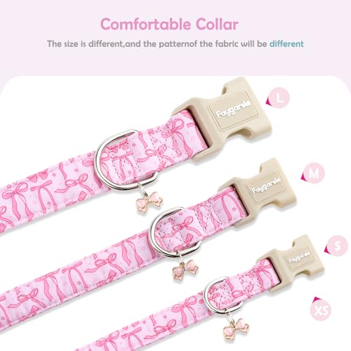 Faygarsle Cute Pink Bow Pattern Dog Collar for Summer Spring Design for Small Medium Large Dogs, M