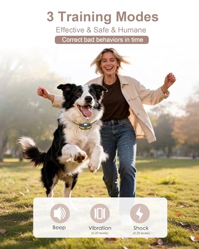 Dog Shock Collar with Remote Control for Small Medium Large Dogs, 3300FT Waterproof Rechargeable Dog Training Collar with 20 Adjustable Shock & Vibration Levels, Beep, LED Light & Safety Lock