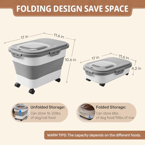 SEWIU Dog Food Storage Container Up to 2pack*20LB,Collapsible Dog Food Container with Travel Silicone Bowl and Scoop for Dog/Cat/Bird Food/Cat litter,Keep Dry Food Fresh,Easy to Move.