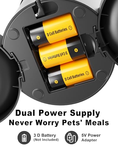 Automatic Cat Feeder 2 Cats, 4.2L Dry Food Auto Dispenser with Double Bowls,Dual Power Supply,Programmable Portion Control,10s Voice Recorder(Black,Stainless Steel Bowls) (Pure Black)