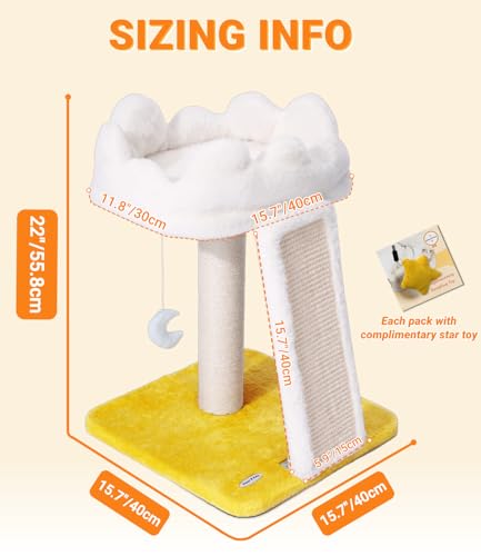 Happi N Pets Cat Tree, Cloud Cat Tower with Soft Bed, Cat Scratching Post & Pad with Larger Perch for Window Viewing, Small Cat Tree with Cute Toys, Bonus Catnip