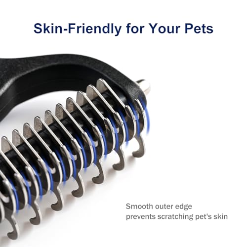WePet Grooming Rake for Dogs & Cats, Double-Sided Deshedding Brush, Extra-Wide Dematting Tool, Slicker Comb for Undercoat & Loose Hair Removal, Reduces Shedding by 95%, Blue, Small