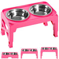 Hubulk Elevated Dog Bowls with 2 Stainless Steel Dog Food & Water Raised Bowls with No Spill Edge Non-Slip Stand Adjusts to 3 Heights(2.75", 6.0", 7.5") for Small Medium Dogs and Pet