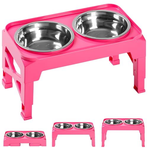 Hubulk Elevated Dog Bowls with 2 Stainless Steel Dog Food & Water Raised Bowls with No Spill Edge Non-Slip Stand Adjusts to 3 Heights(2.75", 6.0", 7.5") for Small Medium Dogs and Pet
