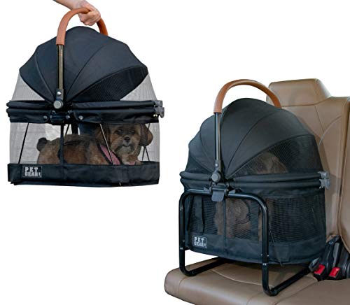 Pet Gear No-Zip View 360 Pet Carrier & Car Seat with Booster Seat Frame for Small Dogs & Cats, Mesh Ventilation, Push Button Entry, No Tools Required, Dark Charcoal