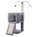 Roypet 32" Cat Tree for Indoor Cats, 2-in-1 Cat House with Sisal Scratching Post & Ramp, 2-Level Cat Tower with Rotatable Feather & Ball Toys, Stable Grey Cat Condo for Small/Medium Cats, Grey