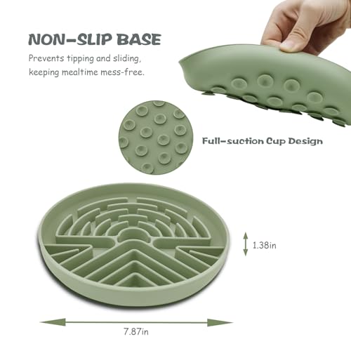 Lesipee Slow Feeder Dog Bowl for Large & Small Pets, Anti Choking Puzzle Dog Food Bowl with Non-Slip Base, Interactive Pet Slow Eating, Silicone Cat Feeder for Puppies & Cats(Grey Green)